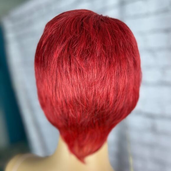 Womens Orange/Red Wig Short Wispy Bangs - Picture 6 of 7